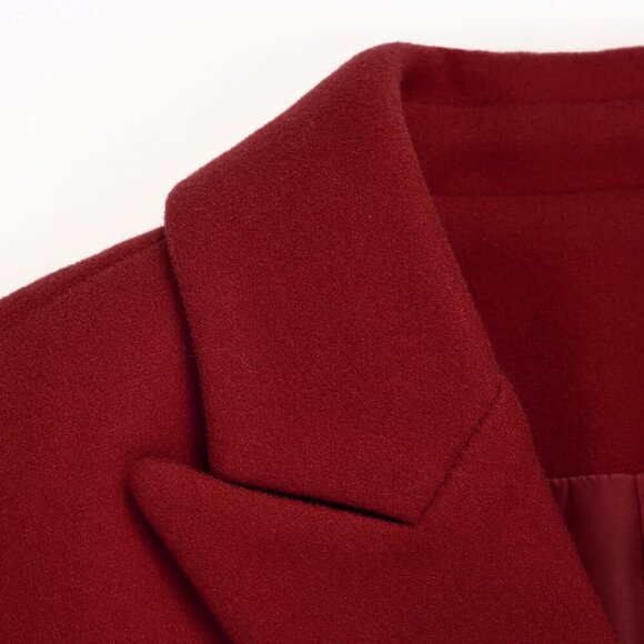 Women's Maple Red Double-Breasted Wool Midi Trench Peacoat for Fall & Winter - Picture 6 of 8